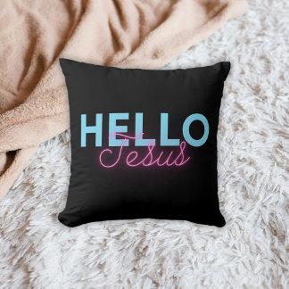 Coussin Neon rose noir rétro Hello Jesus Christian Coffee