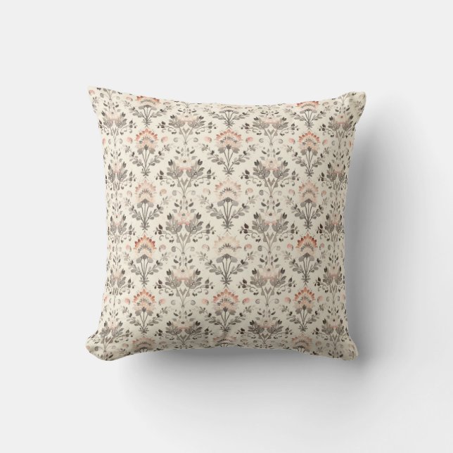 Coussin Neutral Blush Gray Botanical Throw Pillow (Recto)