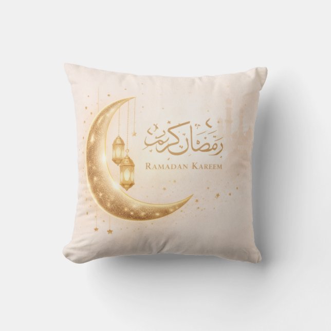 Coussin Neutral Gold Ramadan Kareem Throw Pillow – Islamic (Recto)
