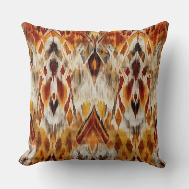 Coussin Neutralité moderne Boho Brown Orange Ikat Tribal (Recto)