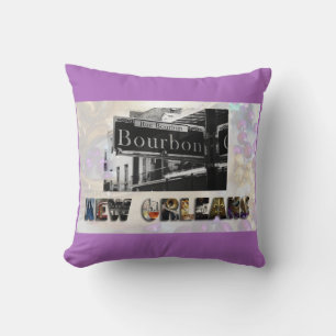 Coussin New Orleans Bourbon Street Mardi Gras Beads