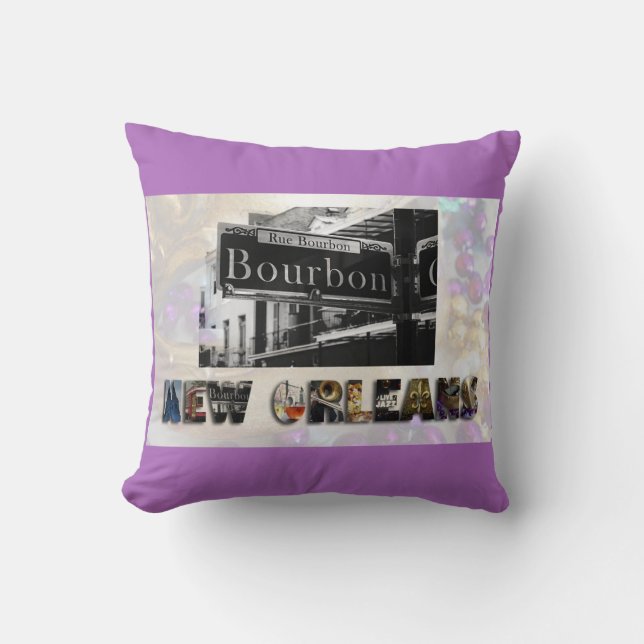 Coussin New Orleans Bourbon Street Mardi Gras Beads (Recto)