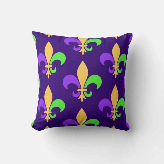 Coussin New Orleans Mardi Gras Purple Fleur de Lis (Recto)