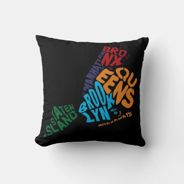 Coussin New York City 5 Boroughs Word Art Map (Recto)