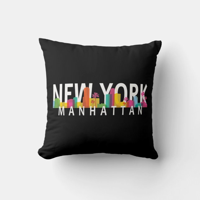 Coussin New York Manhattan skyline avec palmiers (Recto)