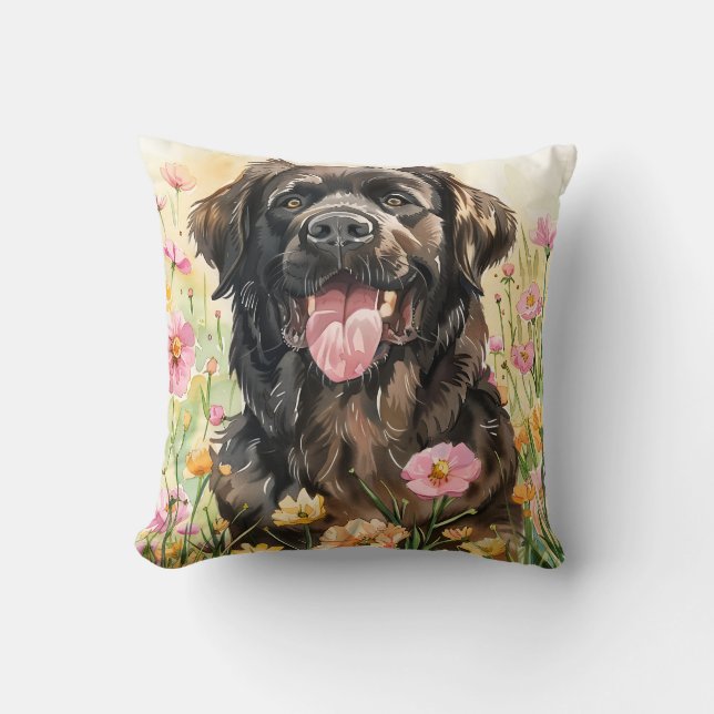 Coussin Newfoundland Watercolor Throw Pillow  (Recto)