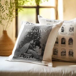 Coussin Newspaper What A Year Black White Photo Christmas