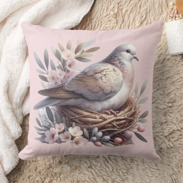 Coussin Nid de colombe rousse avec fleurs et branches d'ol (Couverture)