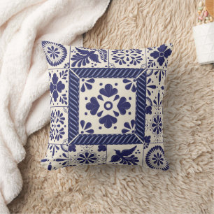 Coussin Nile Blue Oiseaux Traditionnels Mexicains Talavera