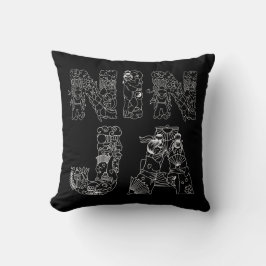 Coussin Ninja Élégant Texte Blanc Sur Noir