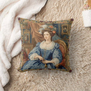 Coussin Noblewoman vintage magnifique dans une robe bleue