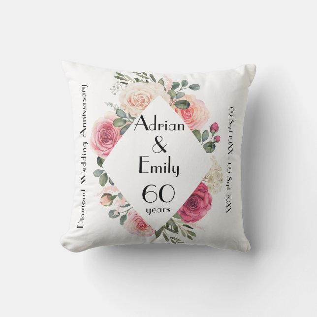 Coussin Noces de Diamant 60 Ans Anniversaire de Mariage Co (Recto)