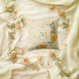 Coussin Noces d'or et de roses 50 ans de mariage