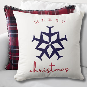 Coussin Noël Avion Flocon de neige Photo Drôle Aviation