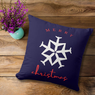 Coussin Noël Avion Flocon de neige Photo Drôle Aviation