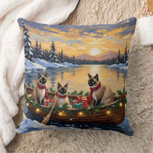 Coussin Noël Bateau Chat Siamois Fêtes