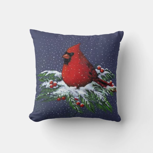 Coussin Noël : Cardinal rouge : Branches de pin de Milou : (Recto)