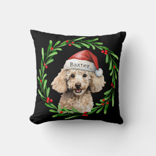Coussin Noël Chien Poodle Santa Hat Holiday