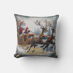 Coussin Noël classique/Vintage Père Noël & rennes