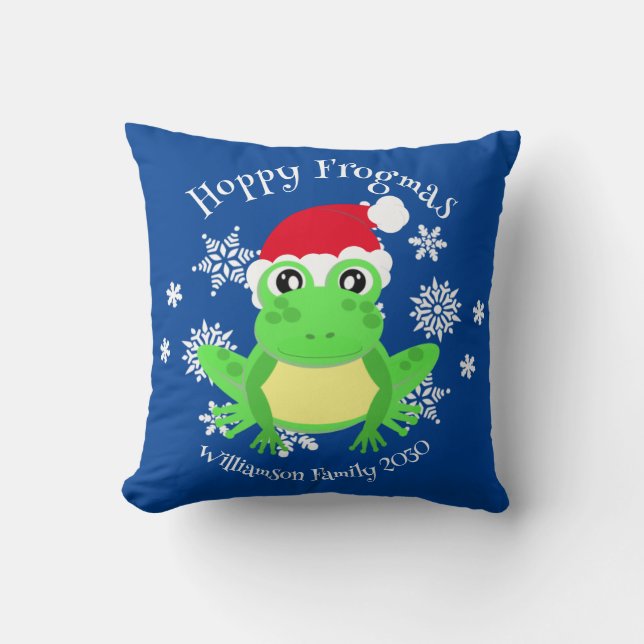 Coussin Noel Cute Frog Santa Hat Novelté Bleu (Recto)