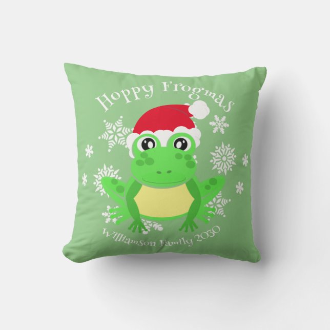Coussin Noël Cute Frog Santa Hat Novelty Green (Recto)