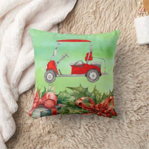Coussin Noël de golf sur le thème de l'aquarelle de Golf C