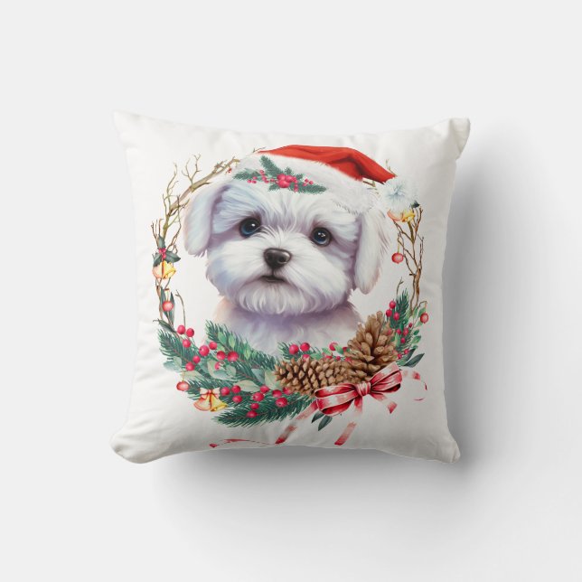 Coussin Noël des chiots maltais, Noël des chiots maltais (Recto)