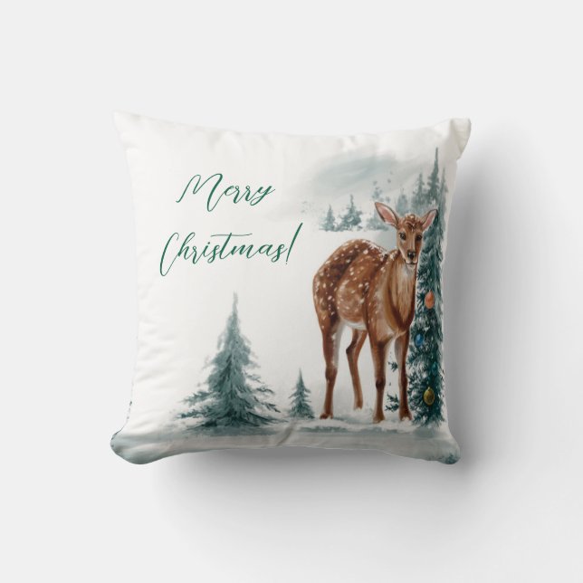 Coussin Noël Doe Girl en aquarelle (Recto)