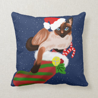 Coussin Noël du chat siamois avec bas et chapeau de Père N