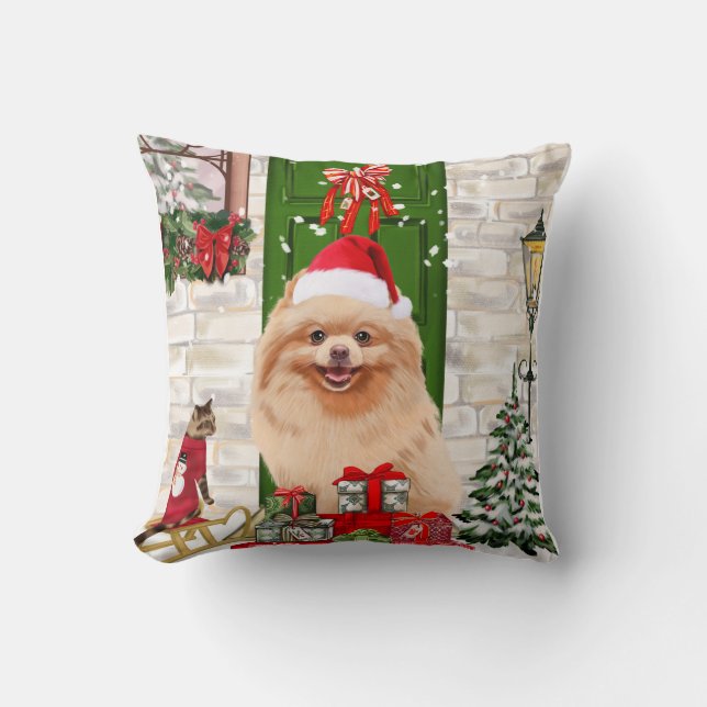 Coussin Noël du chien de Poméranie (Recto)