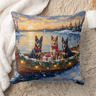 Coussin Noël en bateau avec un Malinois belge