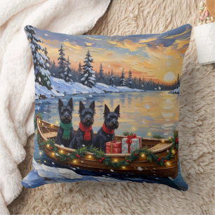 Coussin Noël en bateau avec un Terrier Écossais