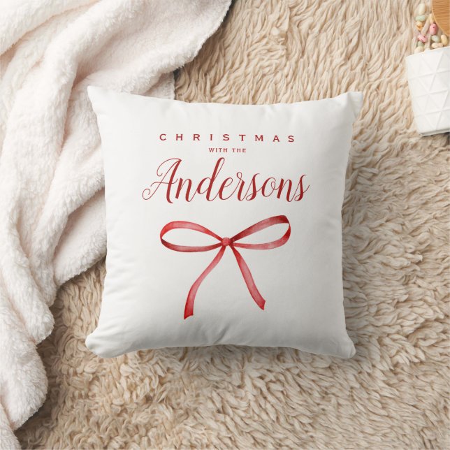 Coussin Noël familial personnalisé - ruban rouge (Couverture)