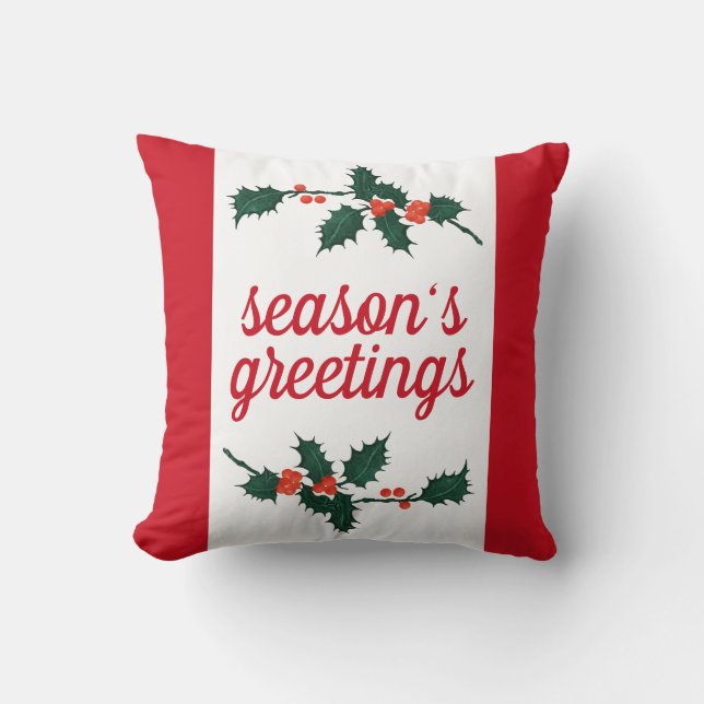Coussin Noël Festive Holly Berries Bonnes Fêtes (Recto)