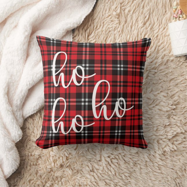 Coussin Noël Fêtes Rouge et Tartan noir (Couverture)