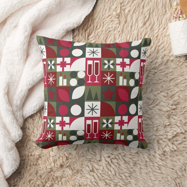 Coussin Noël géométrique rouge et vert (Couverture)