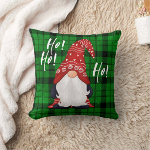 Coussin Noël Gnome Nordique Carreaux Verts 
