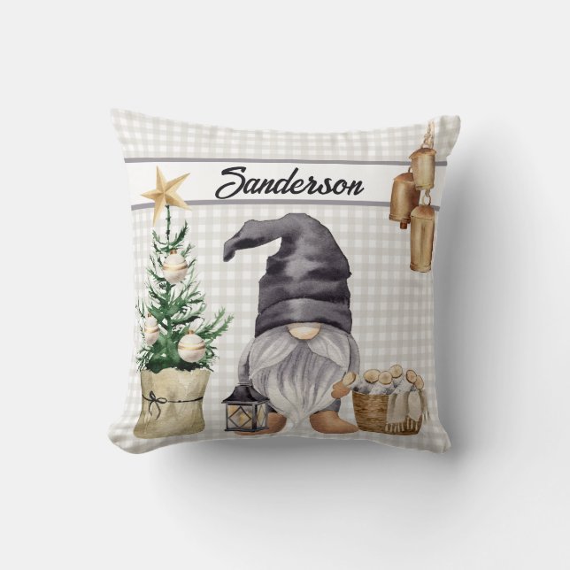 Coussin Noël Gnome Pays Agritourisme Buffalo Plaid (Recto)