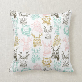 Coussin Noël gravé à l'eau-forte moderne d'animaux de