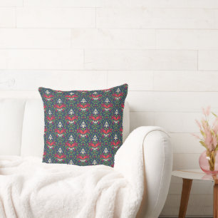 Coussin Noël, Green Holly Feuilles, Red Berries, Bow