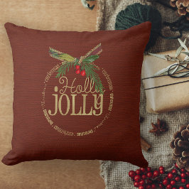 Coussin Noël Holly Jolly, Bourgogne Et Chatoyant