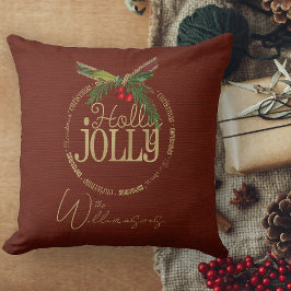 Coussin Noël Holly Jolly, Bourgogne Et Chatoyant