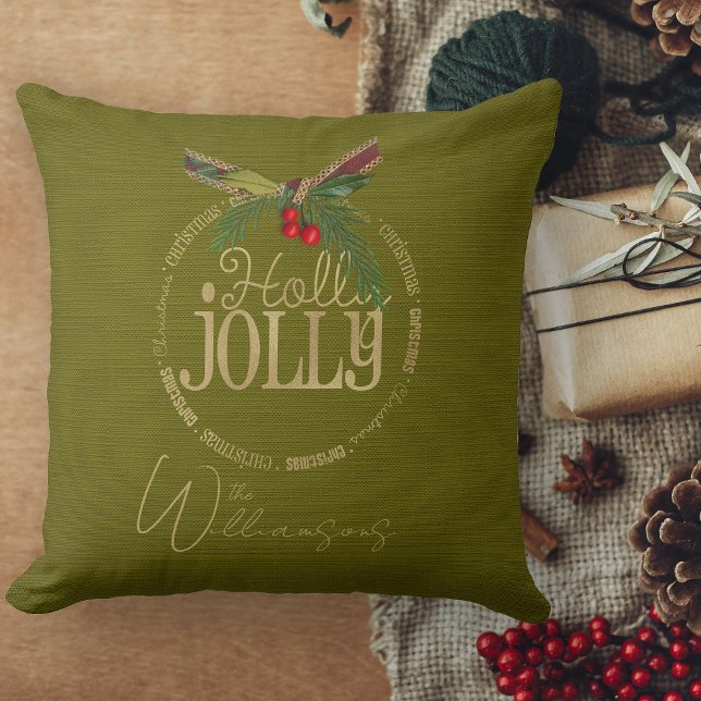 Coussin Noël Holly Jolly, Bourgogne Et Chatoyant (Christmas pillows personalized Christmas throw pillow for couch)