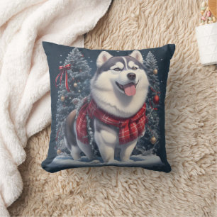 Coussin Noël Husky Chien magique Noël Noël Esprit de Noël