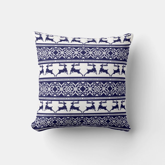 Coussin Noël, le bleu et le blanc scandinave (Recto)