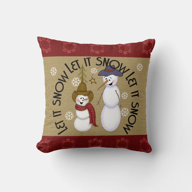 Coussin Noël mignon de bonhomme de neige de cowboy d'art (Recto)