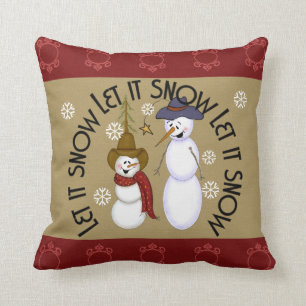 Coussin Noël mignon de bonhomme de neige de cowboy d'art
