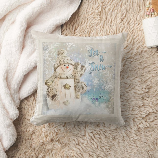 Coussin Noël mignon Snowman avec des flocons de neige (Créateur téléchargé)