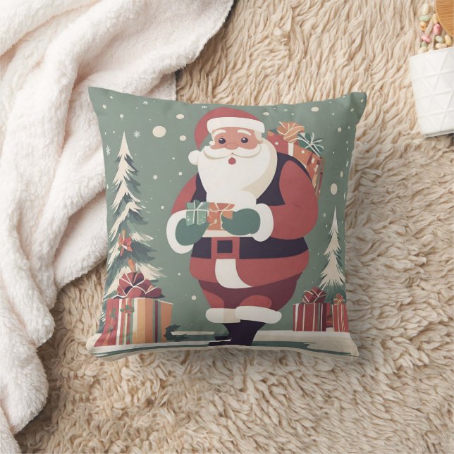 Coussin Noël moderne du milieu du siècle Père Noël (Couverture)