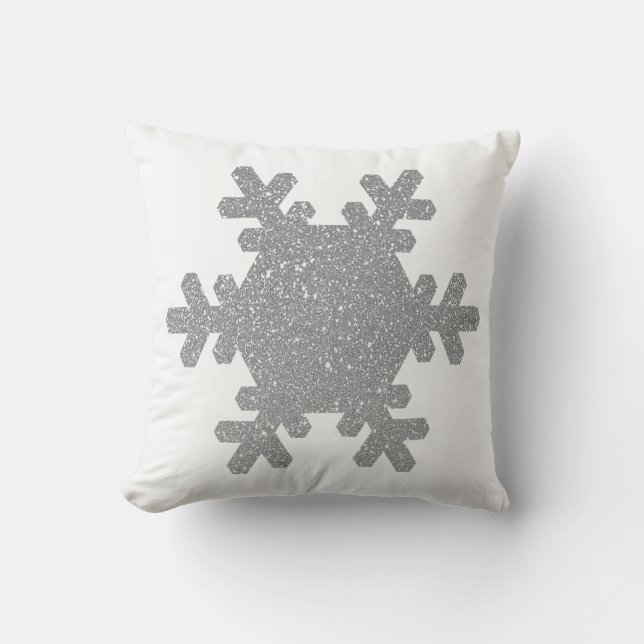 Coussin Noël motif flocon de neige pailleté gris argenté (Recto)